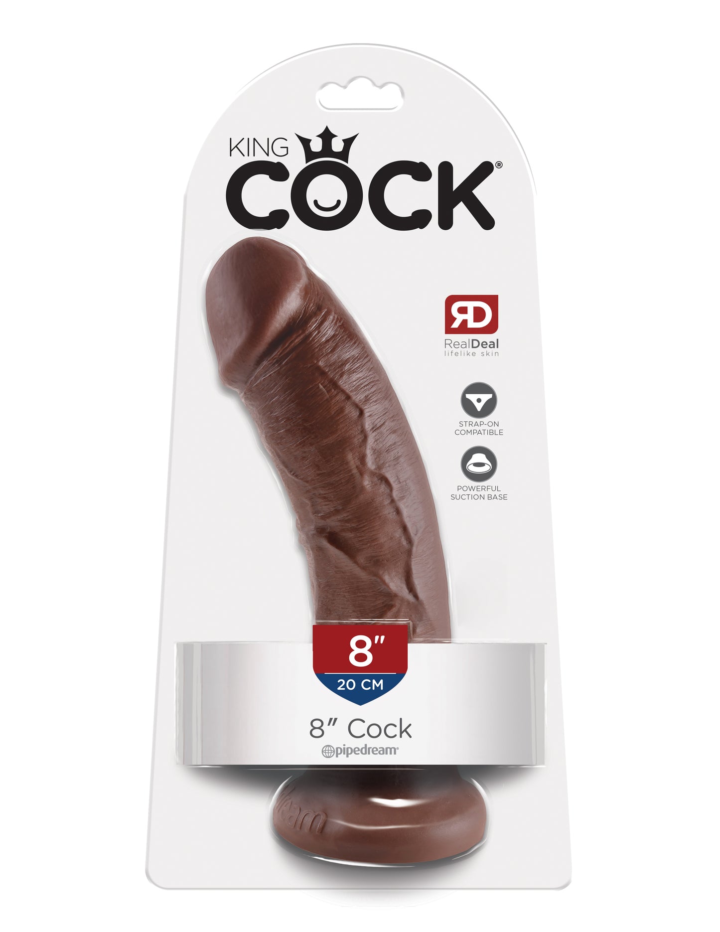 King Cock 8-Inch Dildo with Realistic Design and Suction Cup Base - Brown