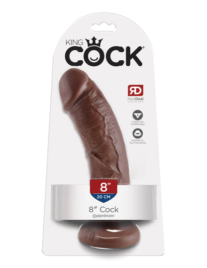 King Cock 8-Inch Dildo with Realistic Design and Suction Cup Base - Brown