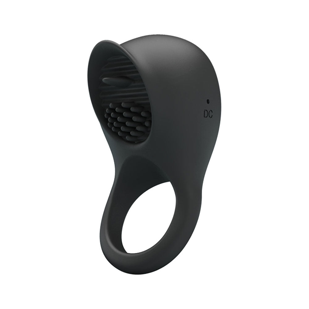 Pretty Love Ring Shaking II Cock Ring with Clitoral Stimulator – Black