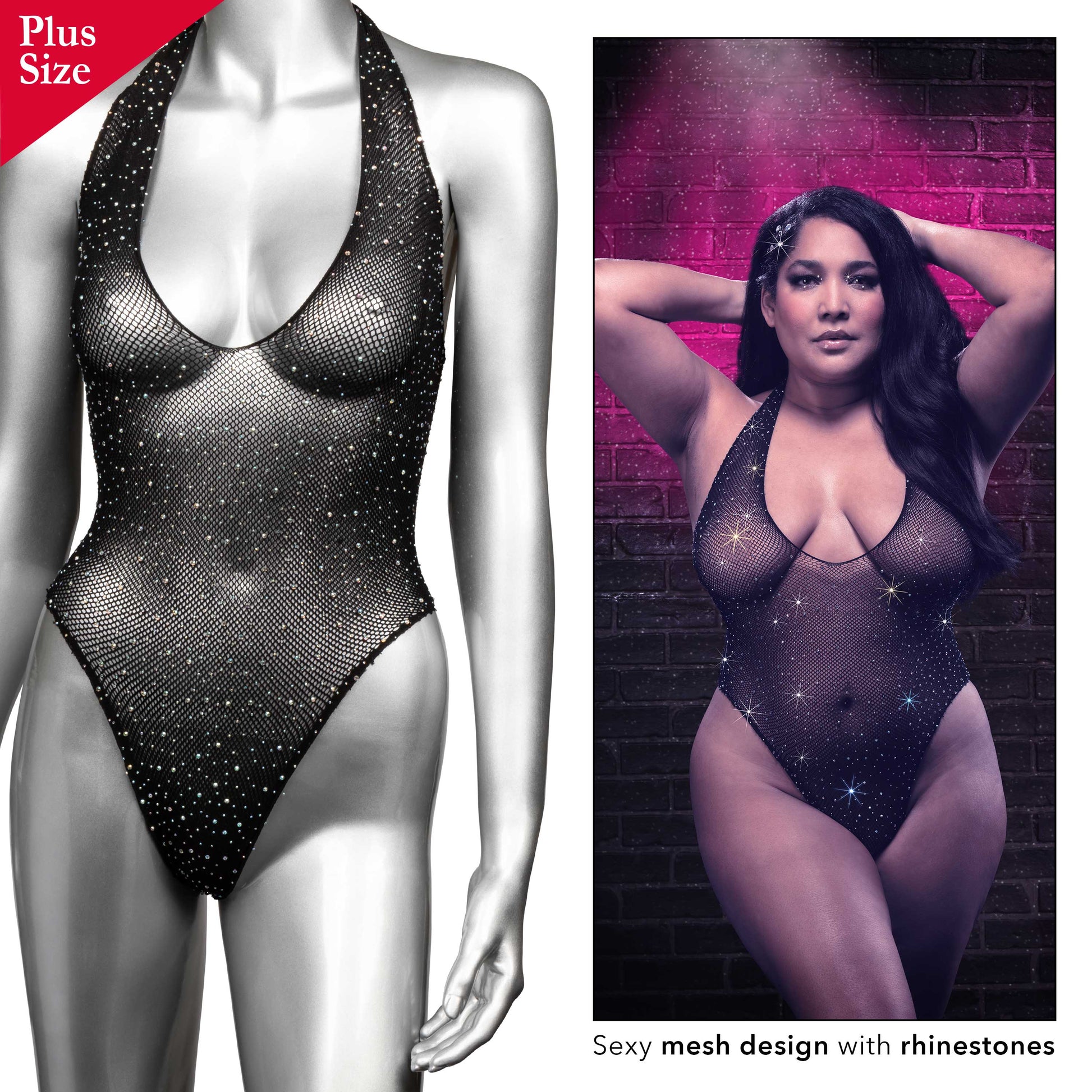 CalExotics Radiance Plus Size Deep V Body Suit – Black