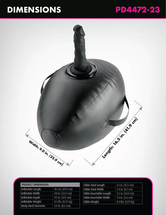 Pipedream Body Dock Inflatable Love Ball - Black - Ergonomic Design with Dildo