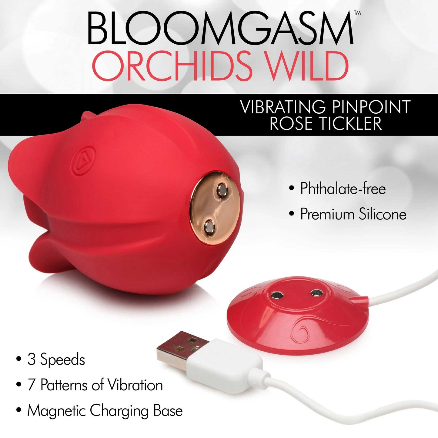 Orchids Wild Vibrating Pinpoint Rose Tickler – Red with 3 Speeds and 7 Patterns