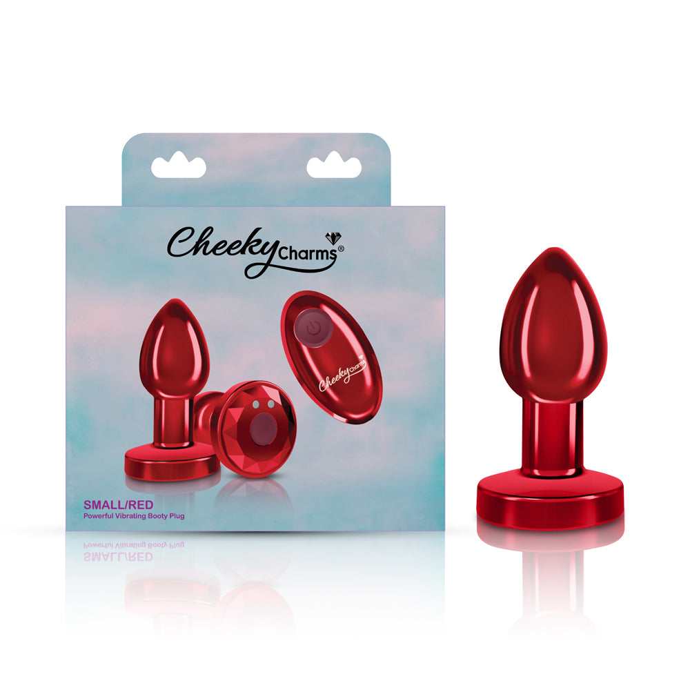 Cheeky Charms Vibrating Red Metal Anal Plug - Small with Remote Control
