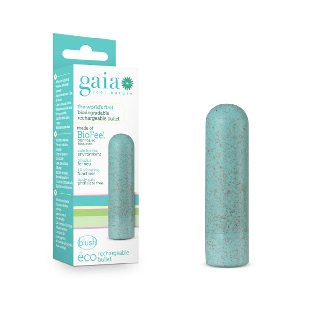 Gaia Eco Rechargeable Bullet Vibrator - Aqua - 10 Vibration Functions