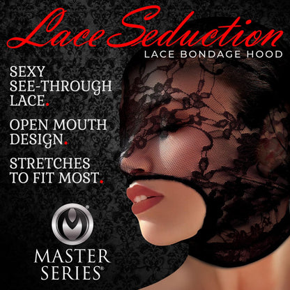 XR Brands Lace Seduction Lace Bondage Hood – Black