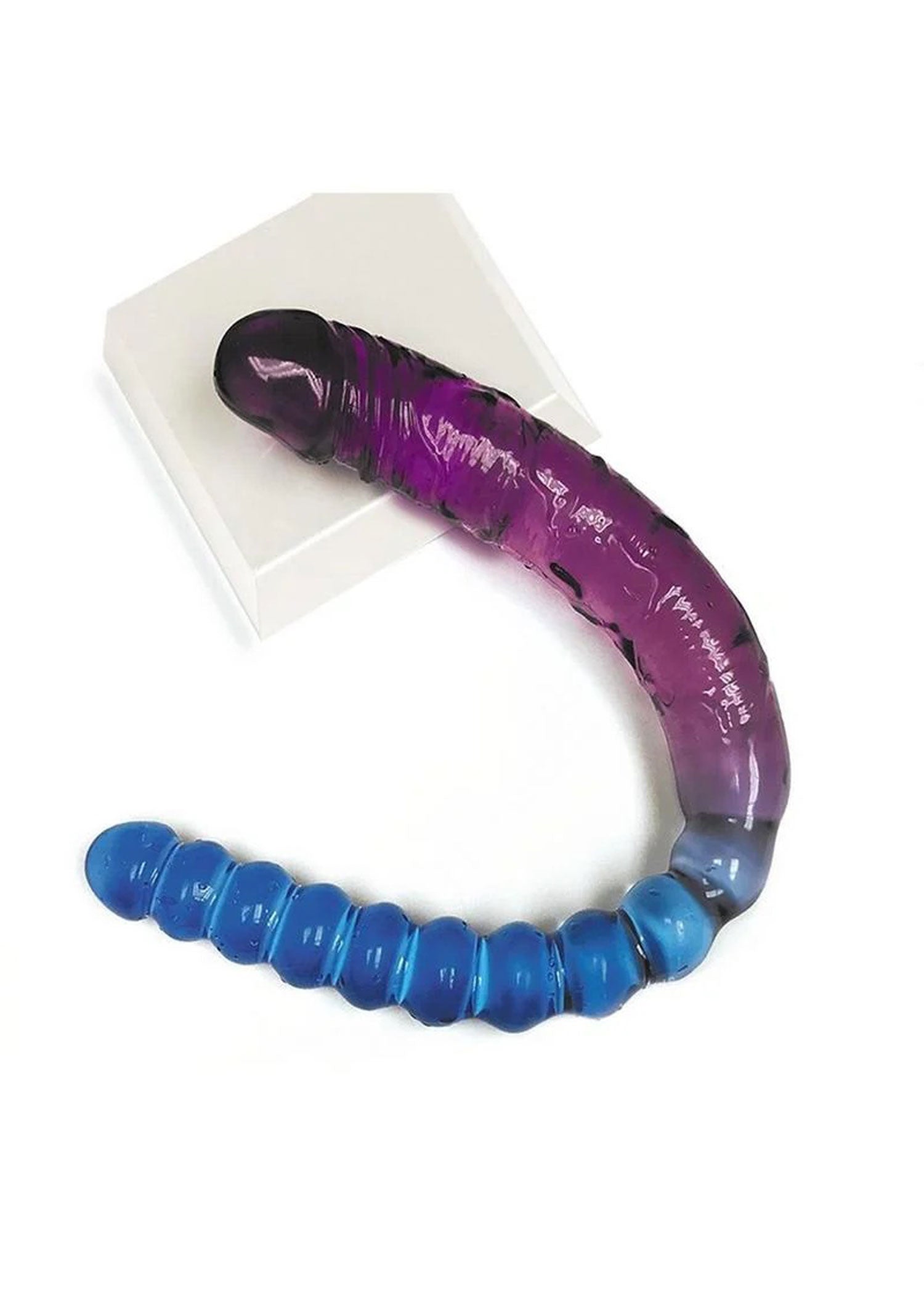 Shade 17 Inch Double Dong with Beaded Side – Violet and Blue