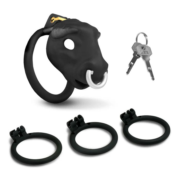 Bull Chastity Cage - Black with Graduated Rings and Cum-Thru Tip
