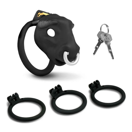 Bull Chastity Cage - Black with Graduated Rings and Cum-Thru Tip