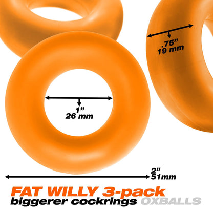 Fat Willy 3-Pack Jumbo Cockring - Orange - Non-Roll Grippy Rings
