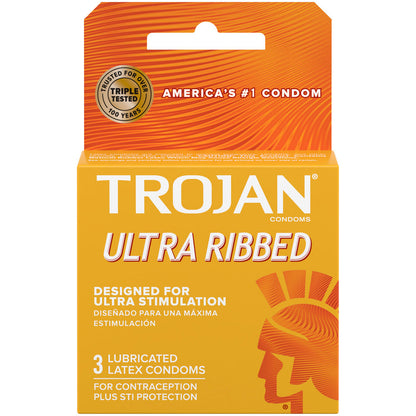 Trojan Stimulations Ultra Ribbed Lubricated Condoms - Extra Stimulation - 3 Pack