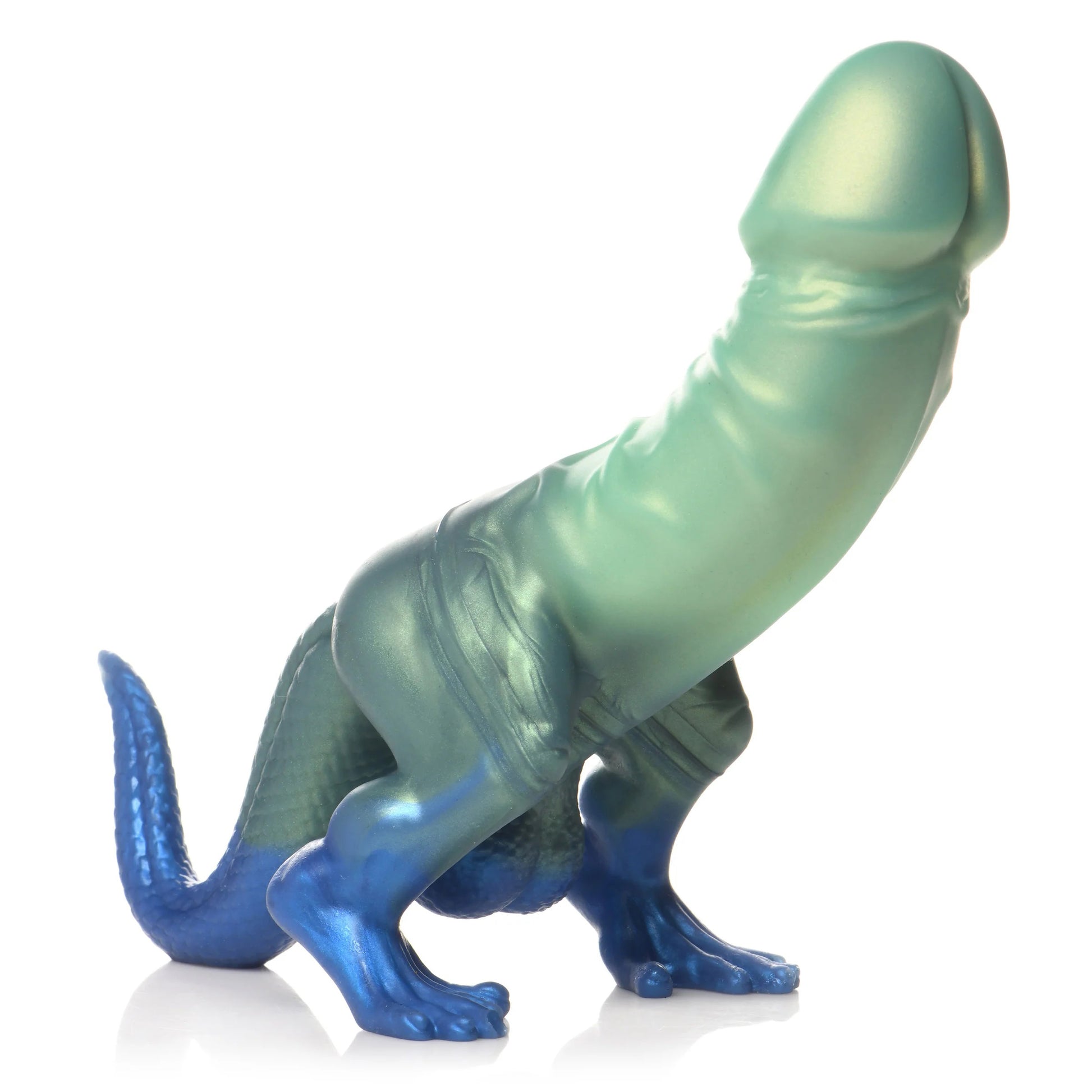 XR Brands Jurassic Cock Dinosaur Silicone Dildo – Green/Blue