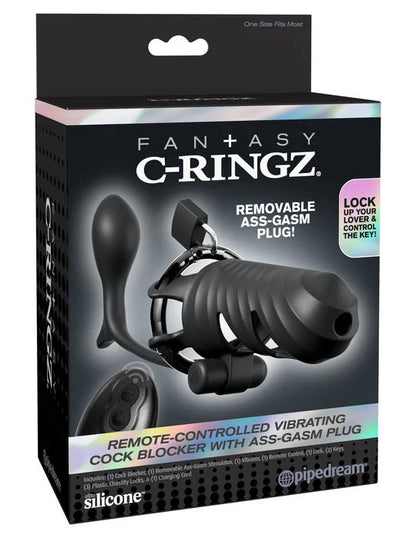 Fantasy C-Ringz Remote-Controlled Vibrating Cock Blocker with Ass-Gasm Plug – Black