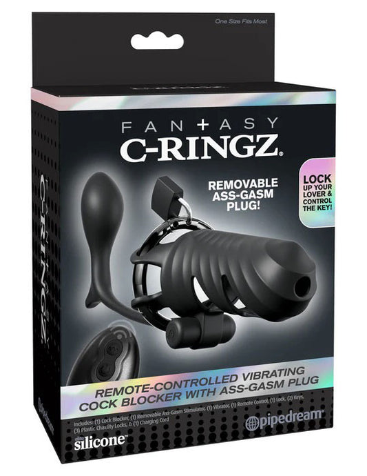 Fantasy C-Ringz Remote-Controlled Vibrating Cock Blocker with Ass-Gasm Plug – Black