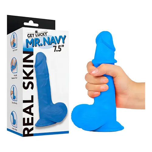 Real Skin Mr. Navy 7.5" Dual Layer Dildo - Blue