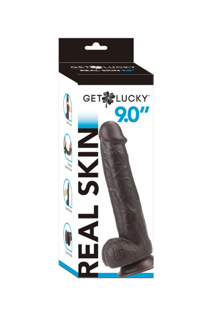 Real Skin 9" Dual Layer Dildo - Dark Brown - Bendable and Realistic