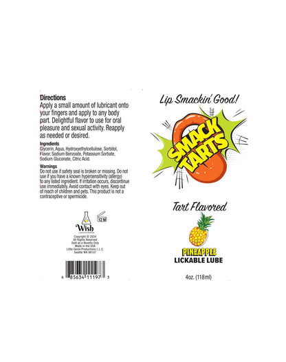 Little Genie Smack Tarts Lickable Flavored Lubricant - Pineapple - 4oz
