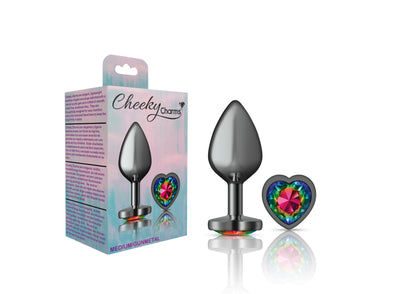 Cheeky Charms Rainbow Heart Gunmetal Metal Anal Plug – Medium