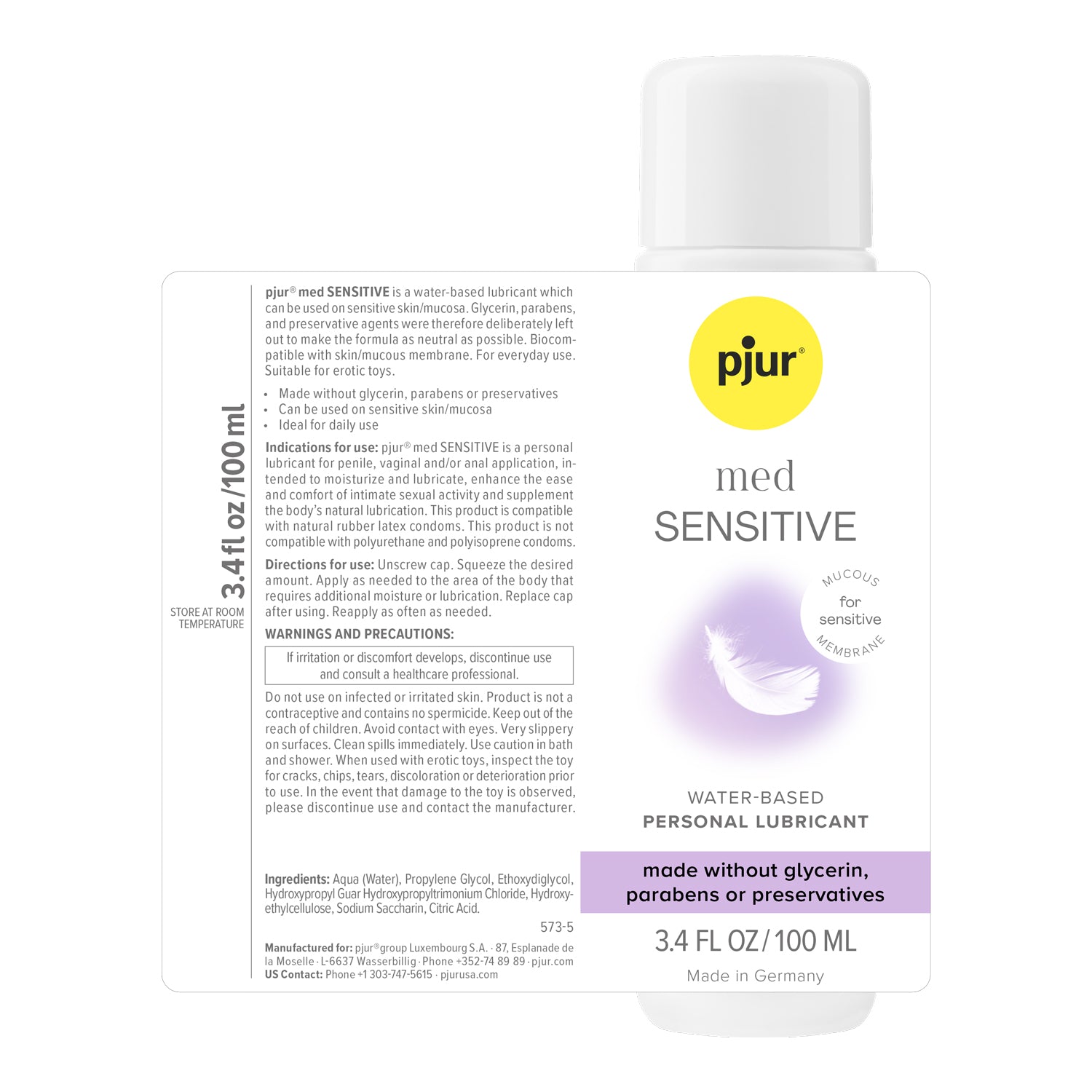 Pjur Med Sensitive Glide Personal Lubricant - Water-Based - 3.4 Fl Oz