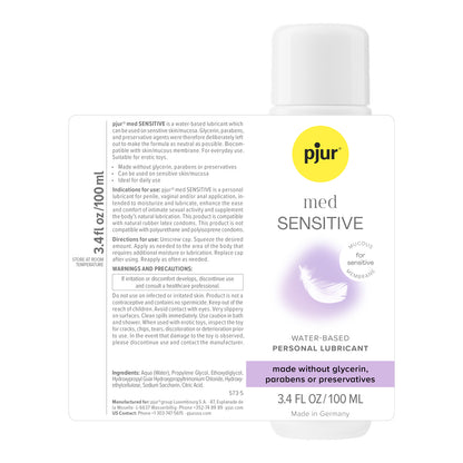 Pjur Med Sensitive Glide Personal Lubricant - Water-Based - 3.4 Fl Oz