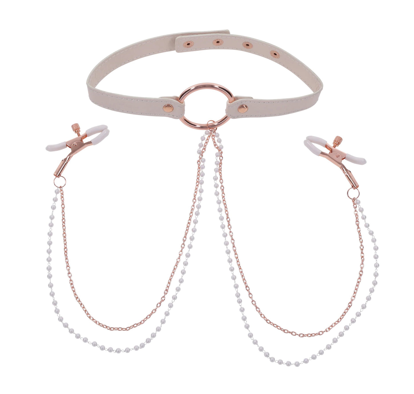 Sportsheets Peaches N Creame Collar with Nipple Clamps - Pink