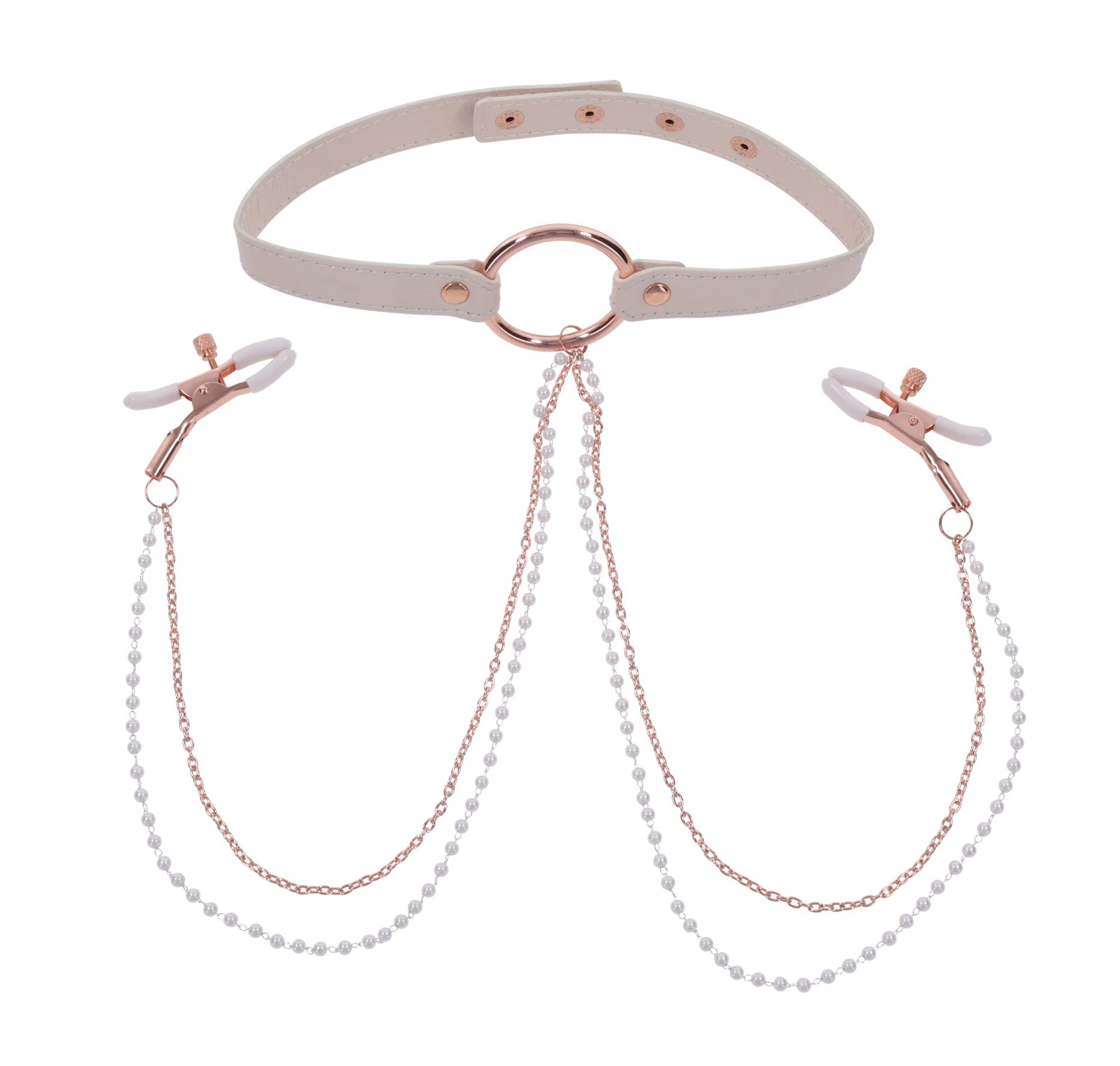 Sportsheets Peaches N Creame Collar with Nipple Clamps - Pink