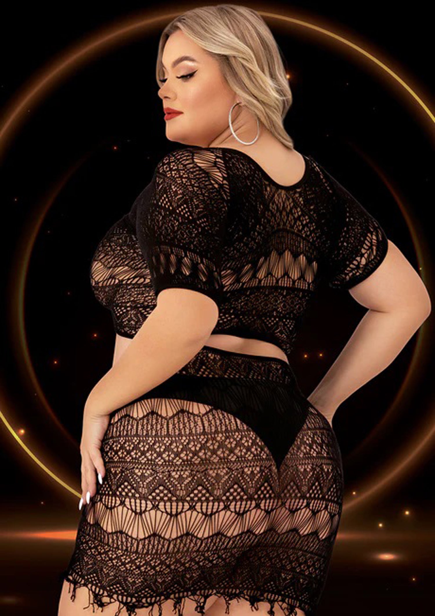 Lapdance Lingerie 2 Piece Crop Top and Skirt Set - Black - Queen Size