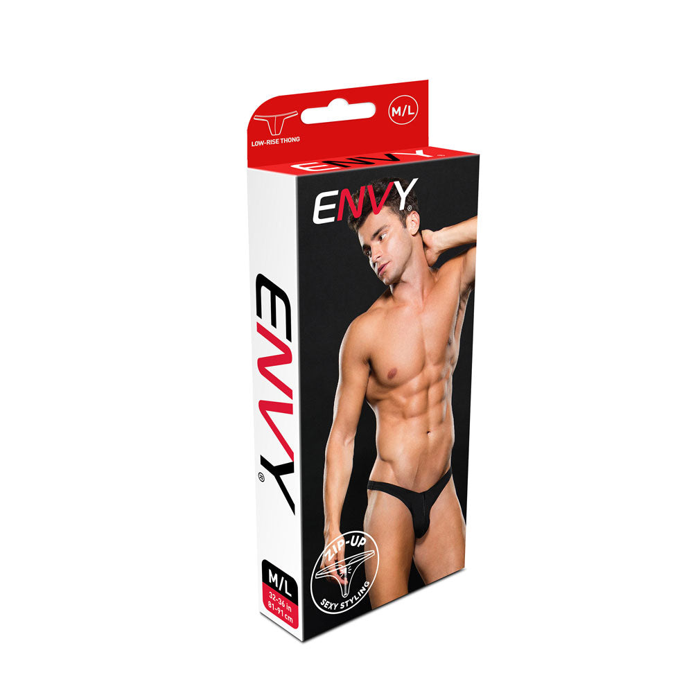 Envy Menswear Low Rise Microfiber Zip Thong - Medium/Large - Black
