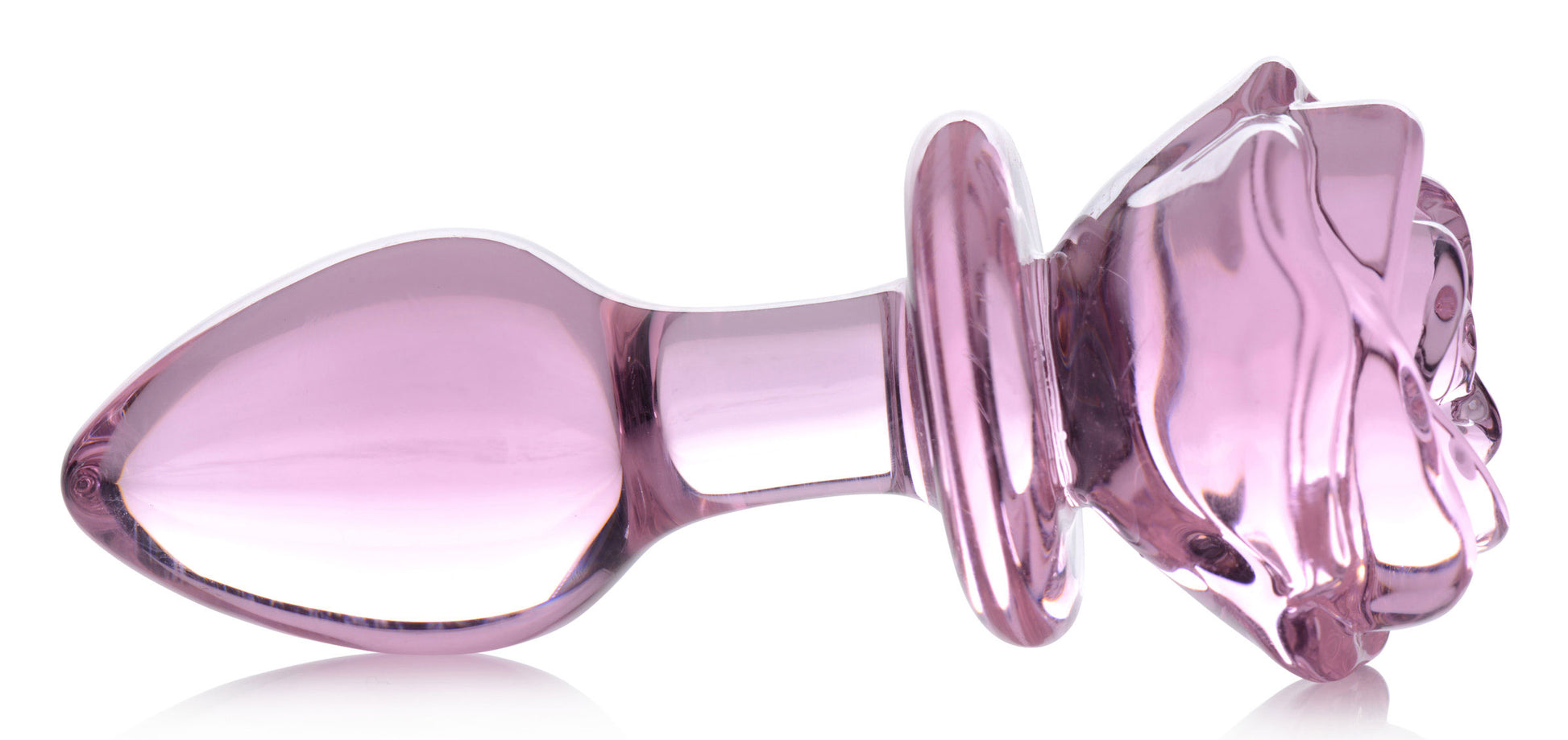 XR Brands Pink Rose Glass Anal Plug - Medium - Temperature Play