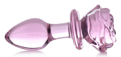 XR Brands Pink Rose Glass Anal Plug - Medium - Temperature Play