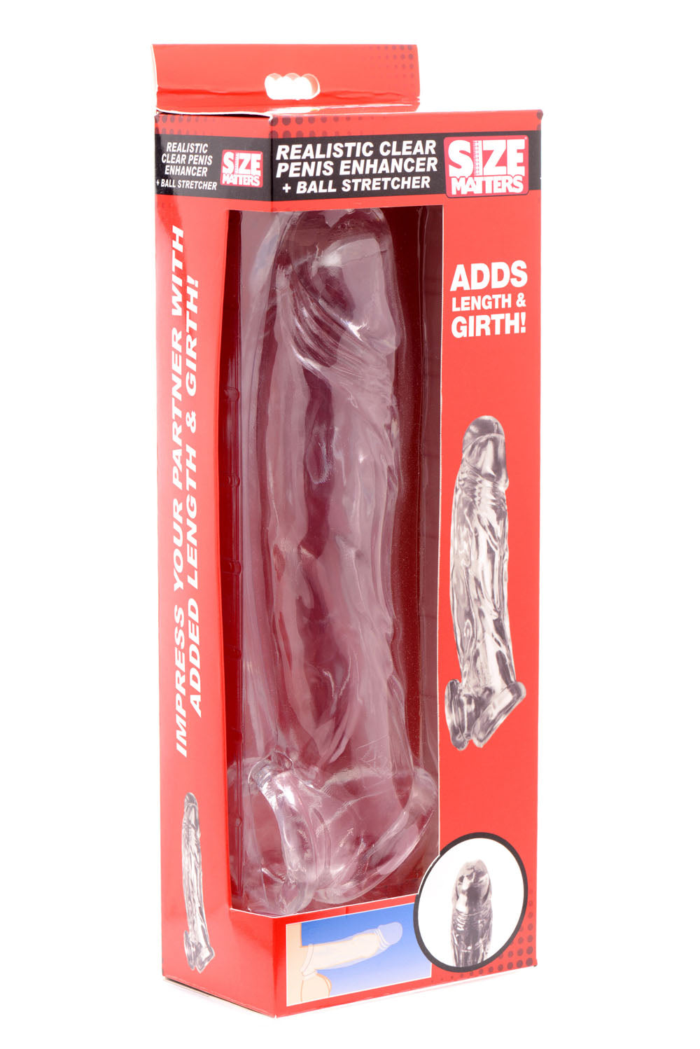 XR Brands Realistic Clear Penis Enhancer and Ball Stretcher – Clear