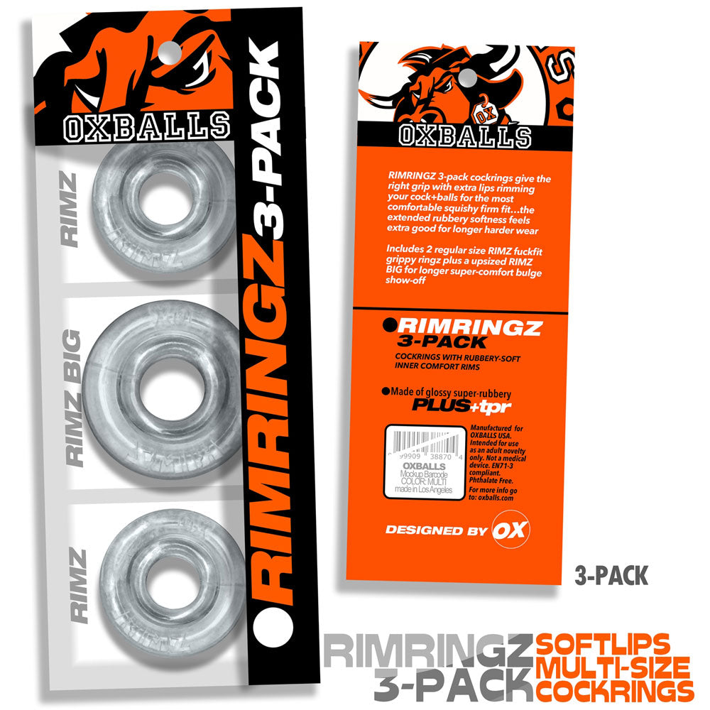 Oxballs Rimringz Multi Size 3 Pack Cockrings - Clear