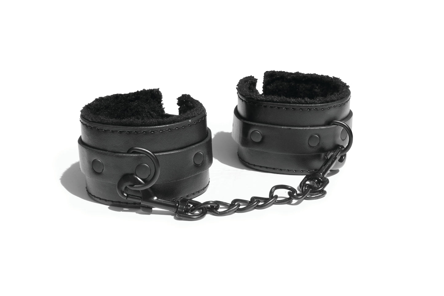 Sportsheets Shadow Fur Handcuffs – Faux Leather and Fur – Black