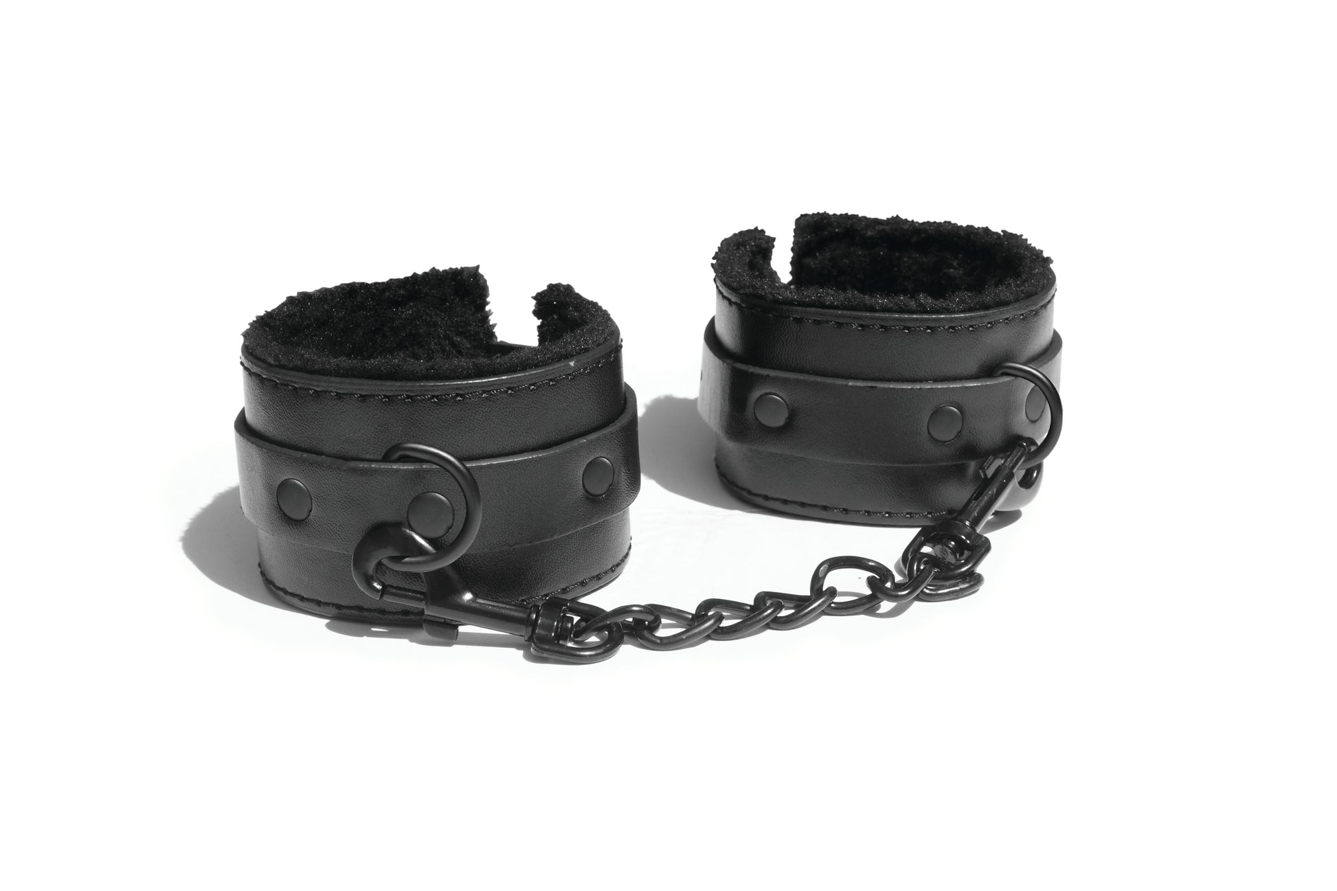 Sportsheets Shadow Fur Handcuffs – Faux Leather and Fur – Black