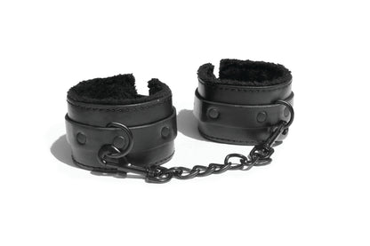 Sportsheets Shadow Fur Handcuffs – Faux Leather and Fur – Black