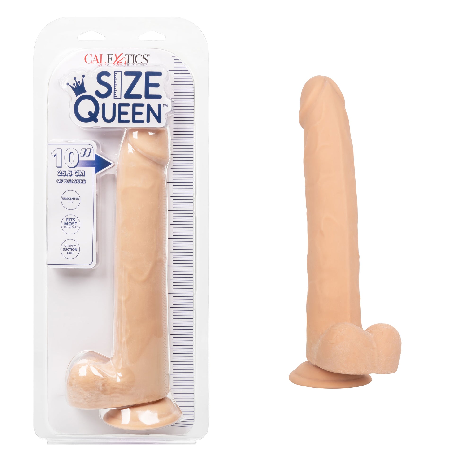 CalExotics Size Queen 10-Inch Realistic Dildo with Suction Cup Base – Ivory
