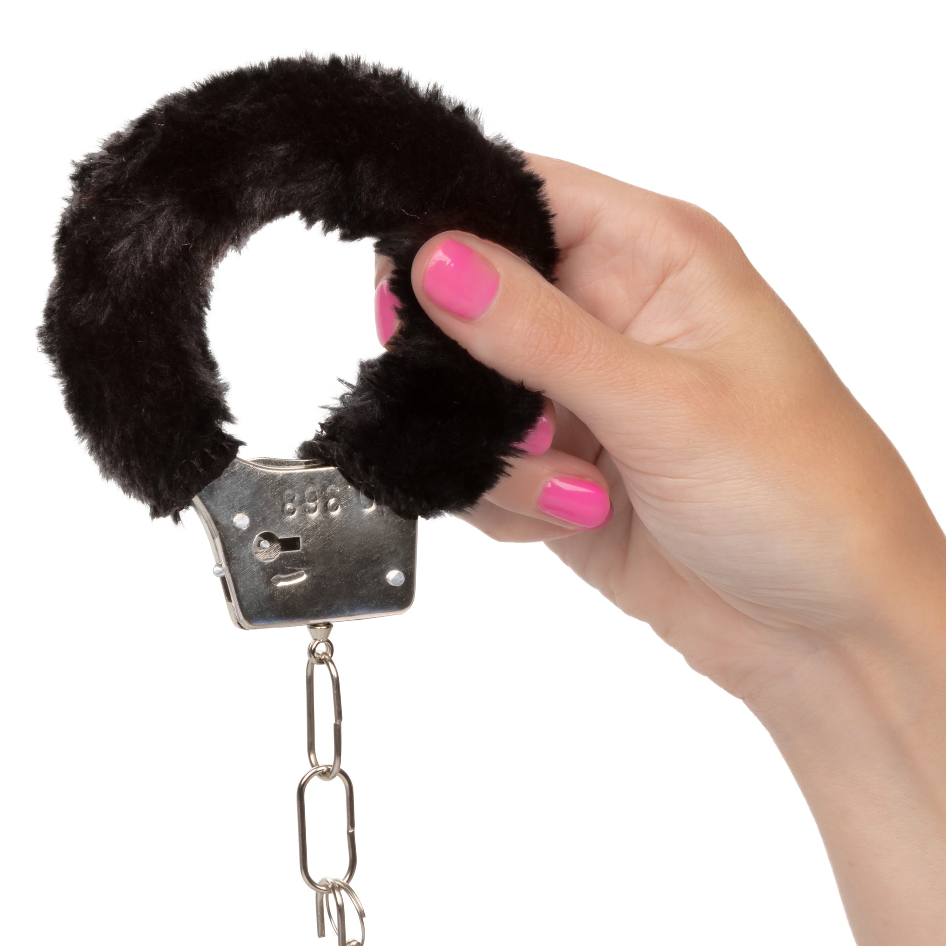 CalExotics Playful Furry Cuffs - Black Metal Handcuffs with Faux Fur