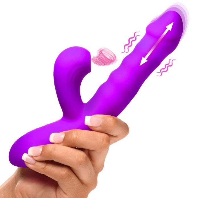 XR Brands Thrusting and Sucking Rabbit Vibrator - Purple - Multi-Function G-Spot and Clit Stimulation