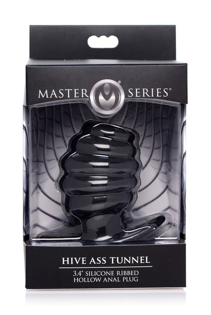 Hive Ass Tunnel Silicone Ribbed Hollow Anal Plug - Medium - Black