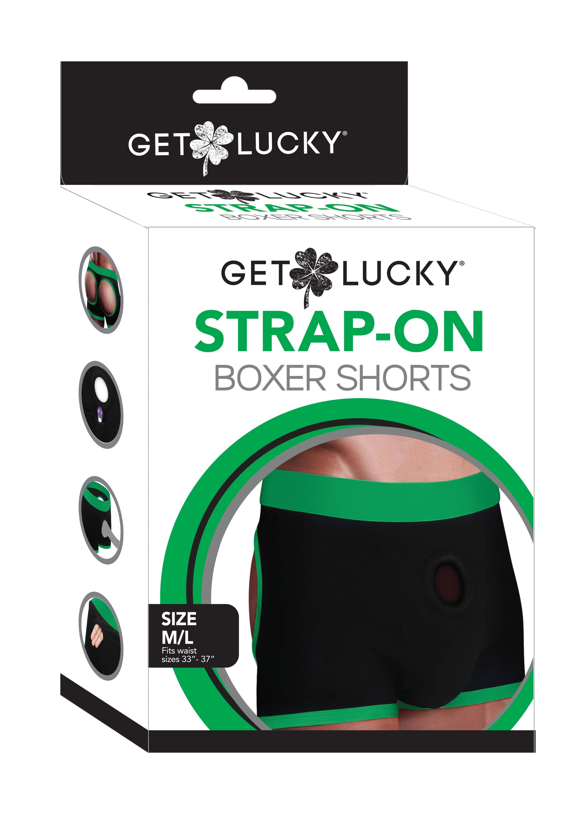 Viben Strap-On Boxer Shorts – Black/Green – M/L – Comfortable Harness Design