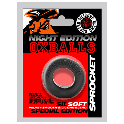 Oxballs Sprocket Comfort No-Roll Cockring - Black - Soft Silicone Design