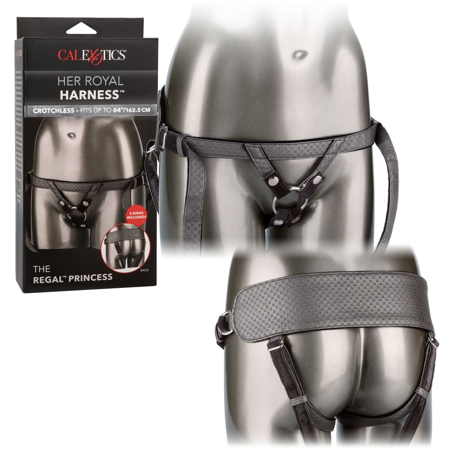 CalExotics Regal Princess Harness - Pewter - Adjustable Comfort with Probe Rings