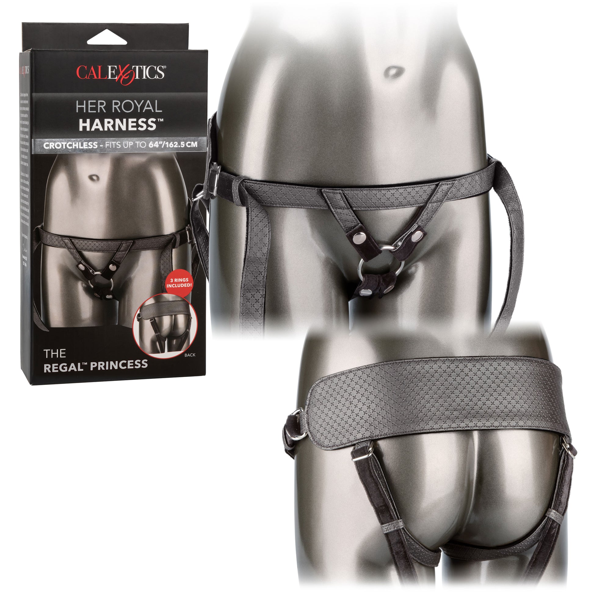 CalExotics Regal Princess Harness - Pewter - Adjustable Comfort with Probe Rings