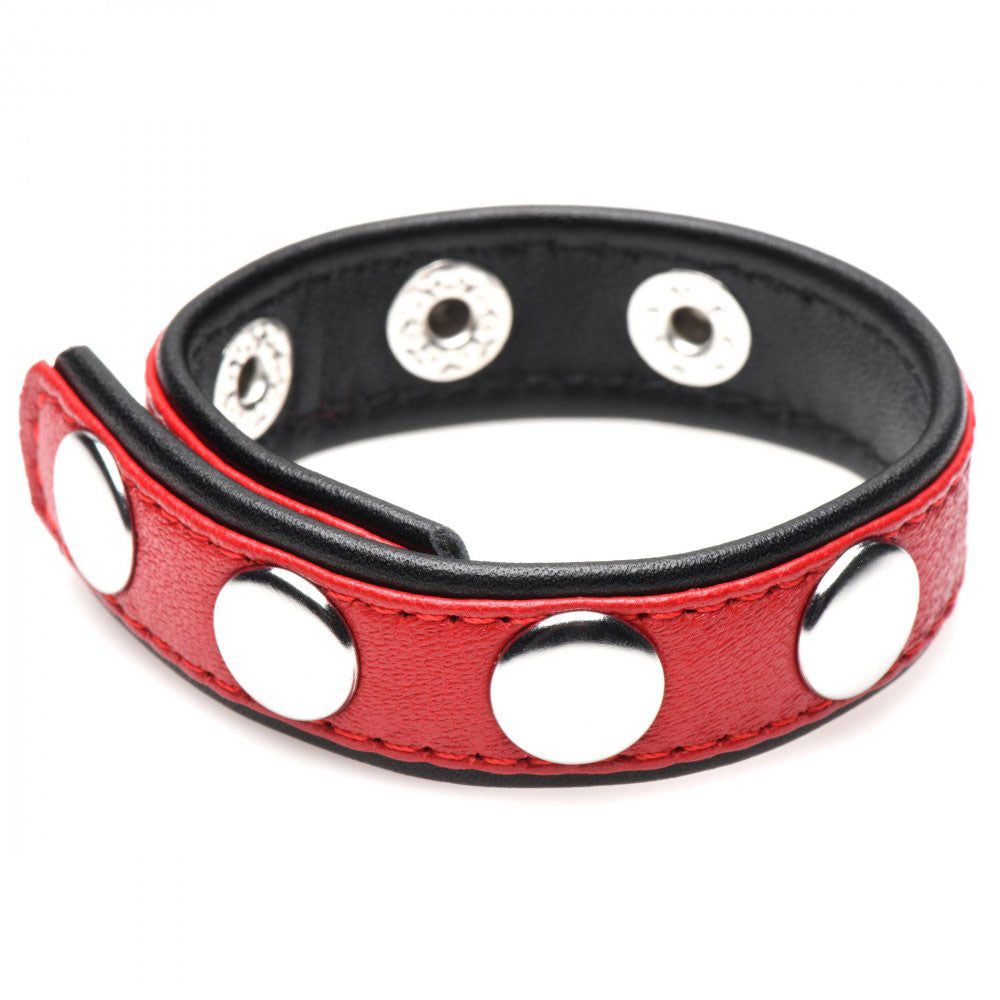 XR Brands Cock Gear Leather Speed Snap Cock Ring – Red