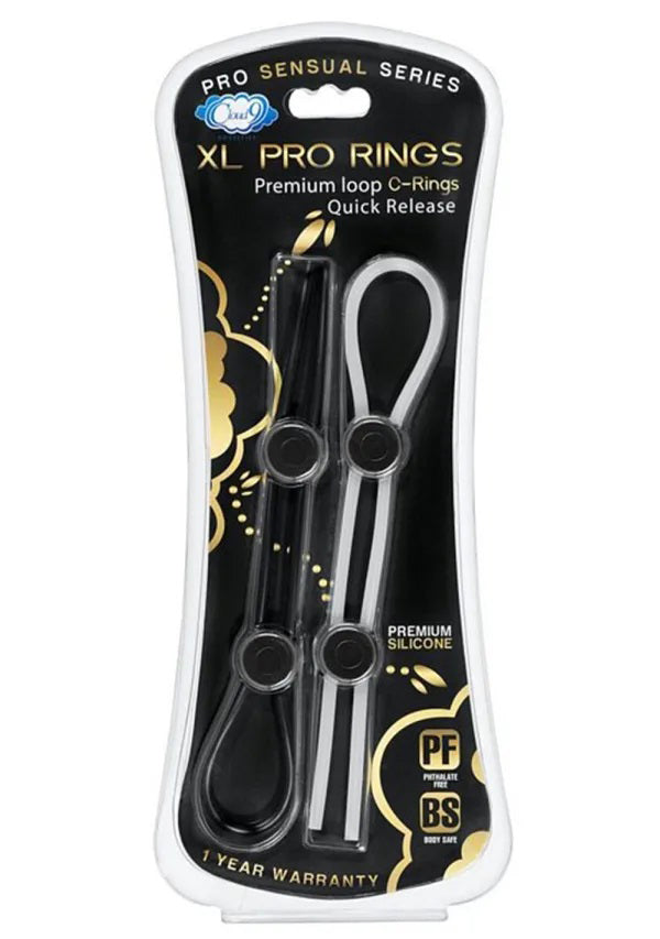 Cloud 9 Pro Sensual XL Cock Ring 2-Pack - Adjustable Premium Silicone - Black/White