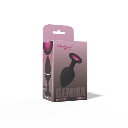 Gemma Pink Gem Black Silicone Anal Plug - Medium - Tapered Design