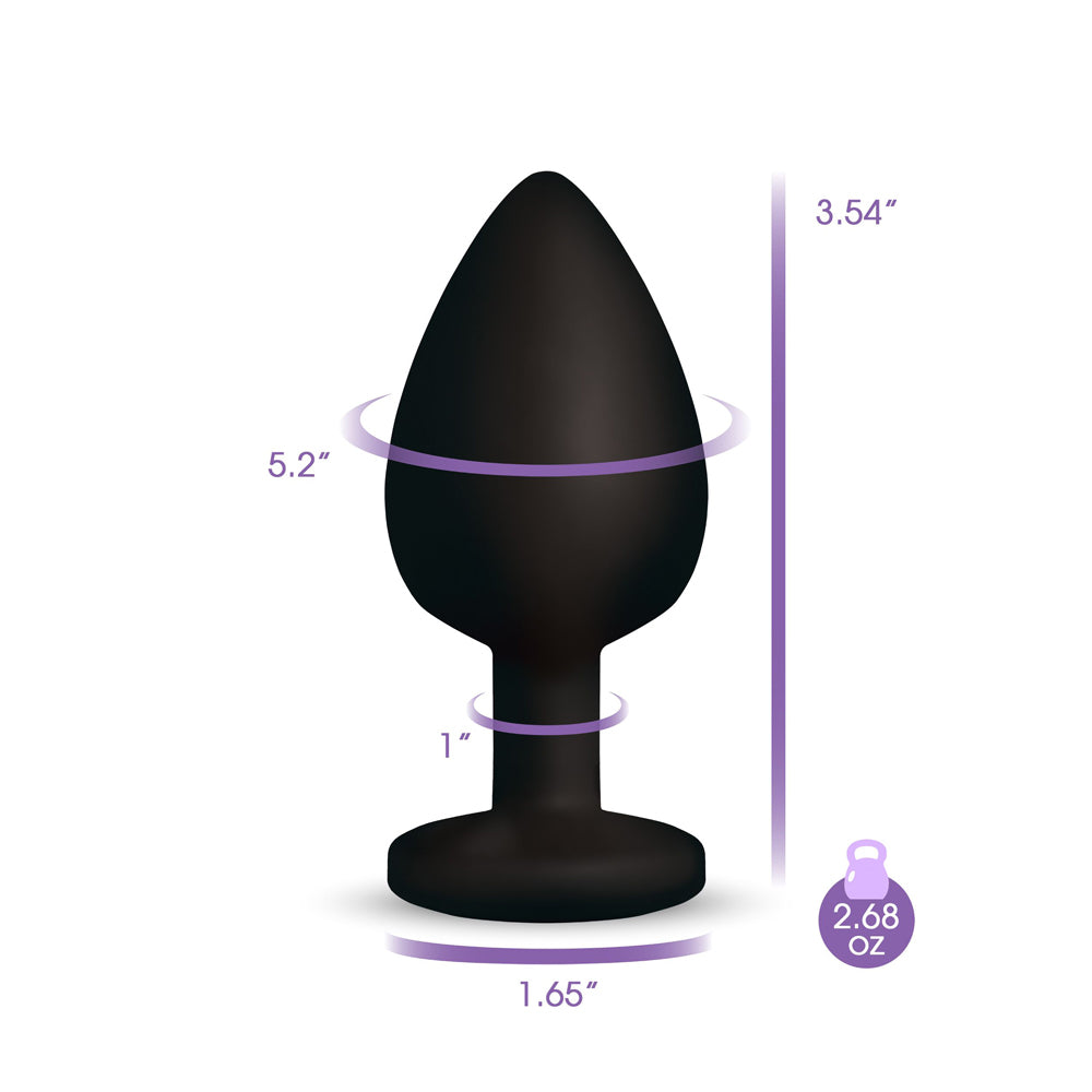 Cheeky Charms Gemma Pink Gem Black Silicone Plug - Large, Tapered Anal Plug