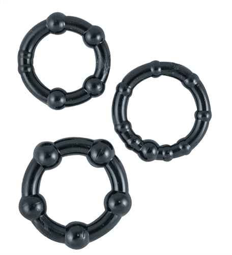 Nasstoys Ram Beaded Cockrings – Black – Set of Three Stretchy Rings