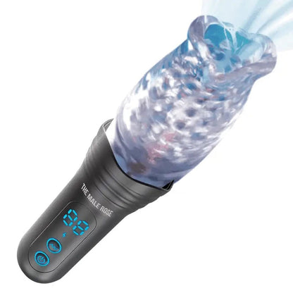 The Male Rose Pro Rechargeable Thrusting Vibrating and Rotating Masturbator – Clear