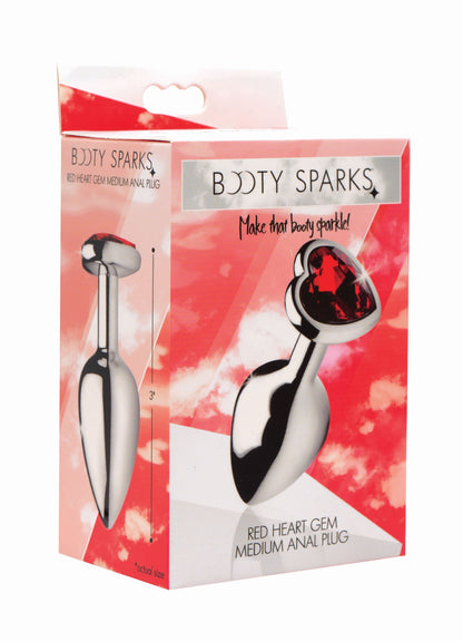 Red Heart Gem Anal Plug - Medium - Nickel-Free Aluminum with Heart-Shaped Gem - Red