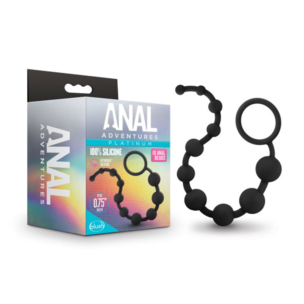 Anal Adventures Platinum Silicone 10 Anal Beads – Black